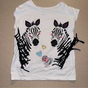 Garanimals girls size 5T short sleeve T-shirt white zebras fringe BFF hearts